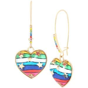 Betsey Johnson ONE LOVE HEART HOOK EARRINGS RAINBOW MULTI